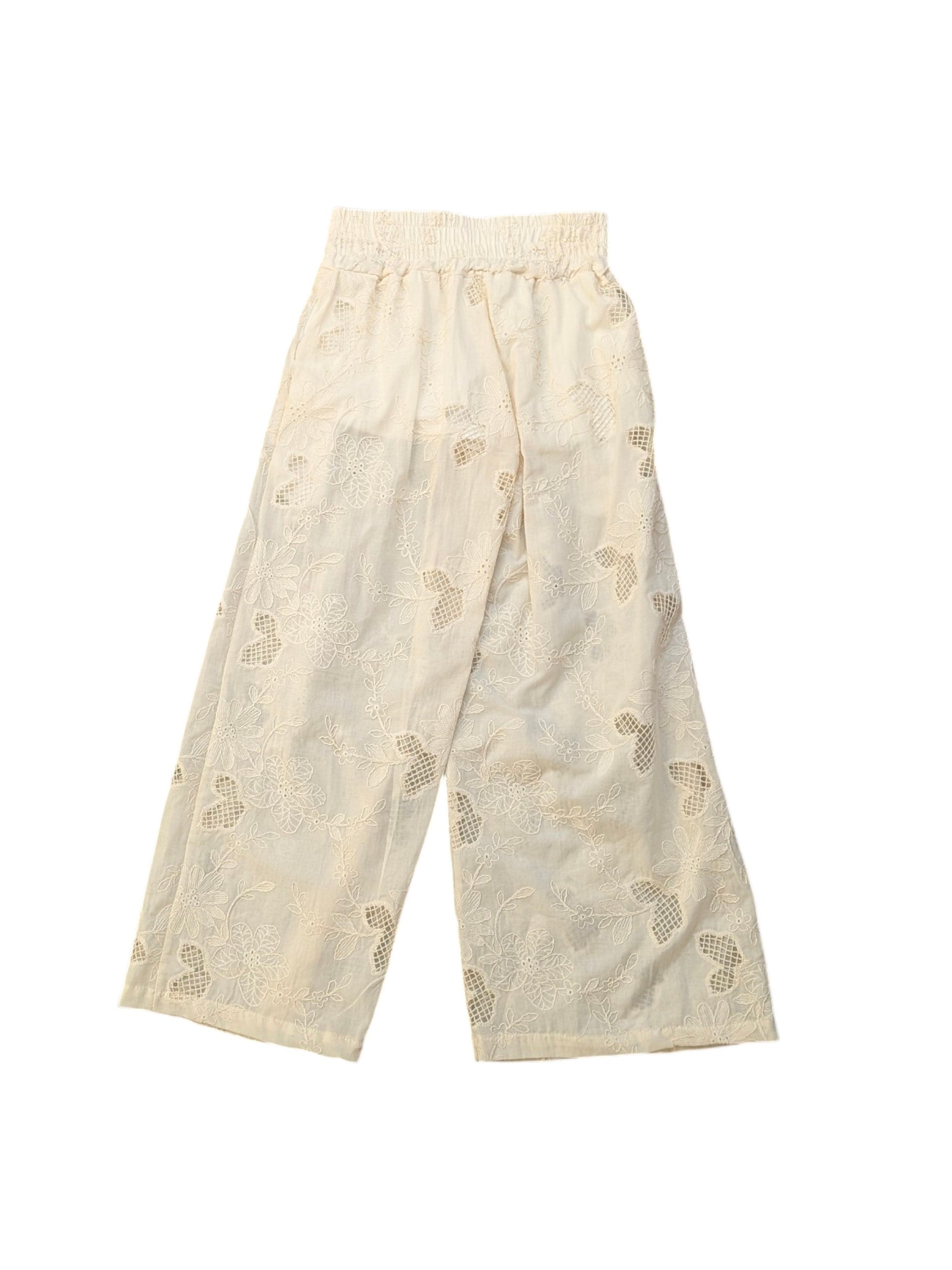 Pantalone palazzo panna con dettagli ricamati Lulù