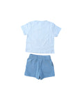 Completo azzurro t-shirt e bermuda con stampa logo Lacoste