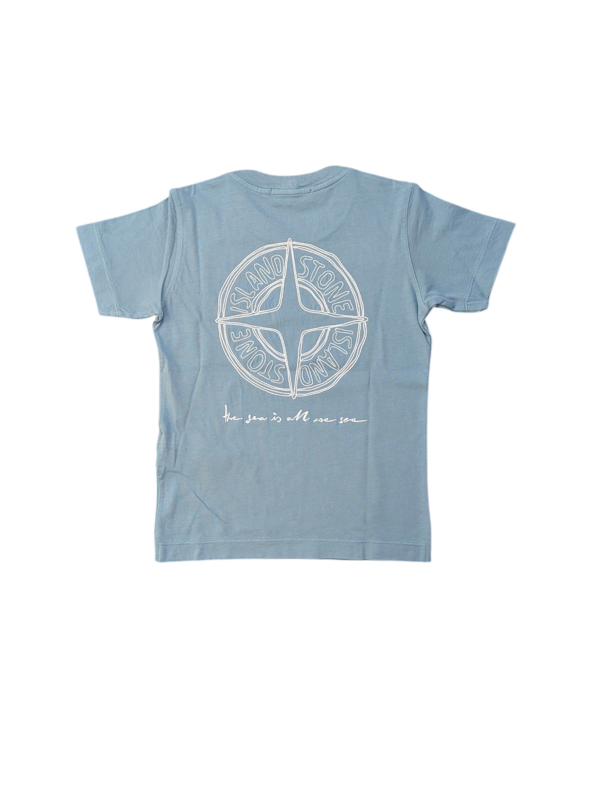 T-shirt azzurra con dettagli stampe Stone Island
