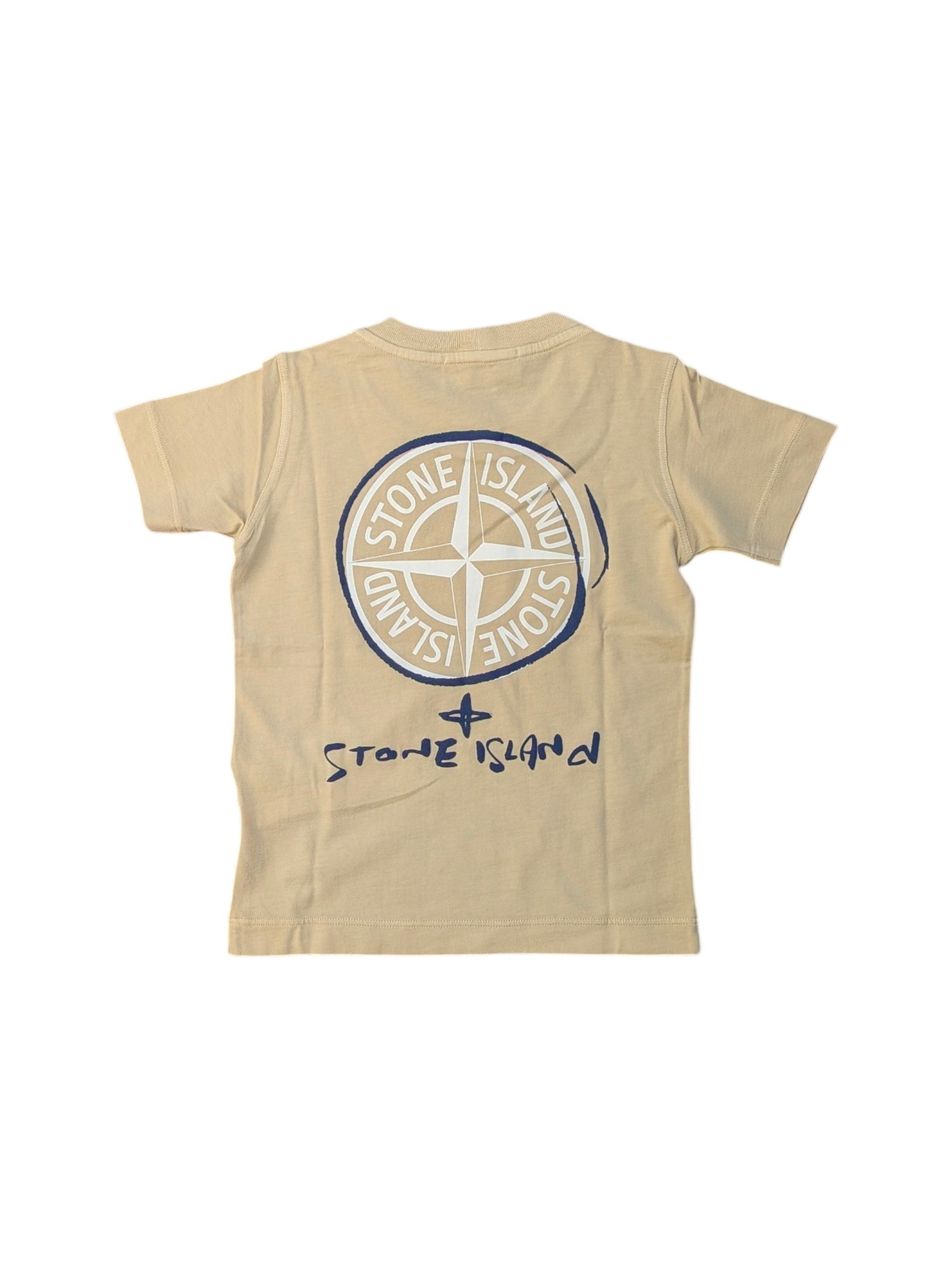 T-shirt beige con dettagli stampe Stone Island