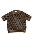 Top in maglia marrone con logo FF Fendi a contrasto