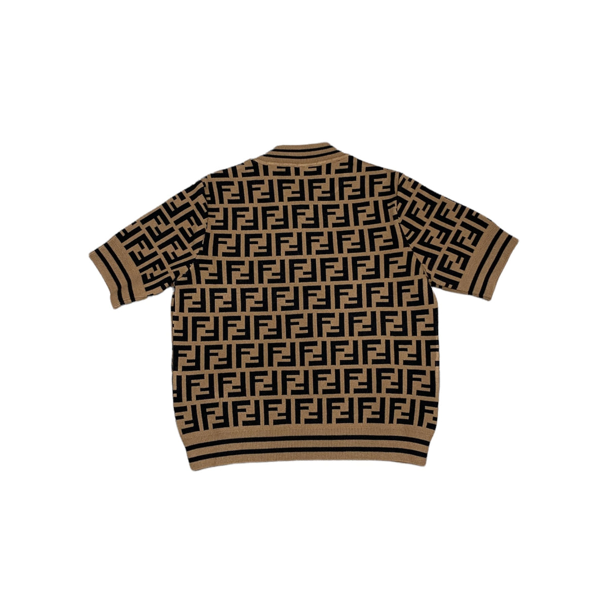 Top in maglia marrone con logo FF Fendi a contrasto