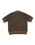 Top in maglia marrone con logo FF Fendi a contrasto