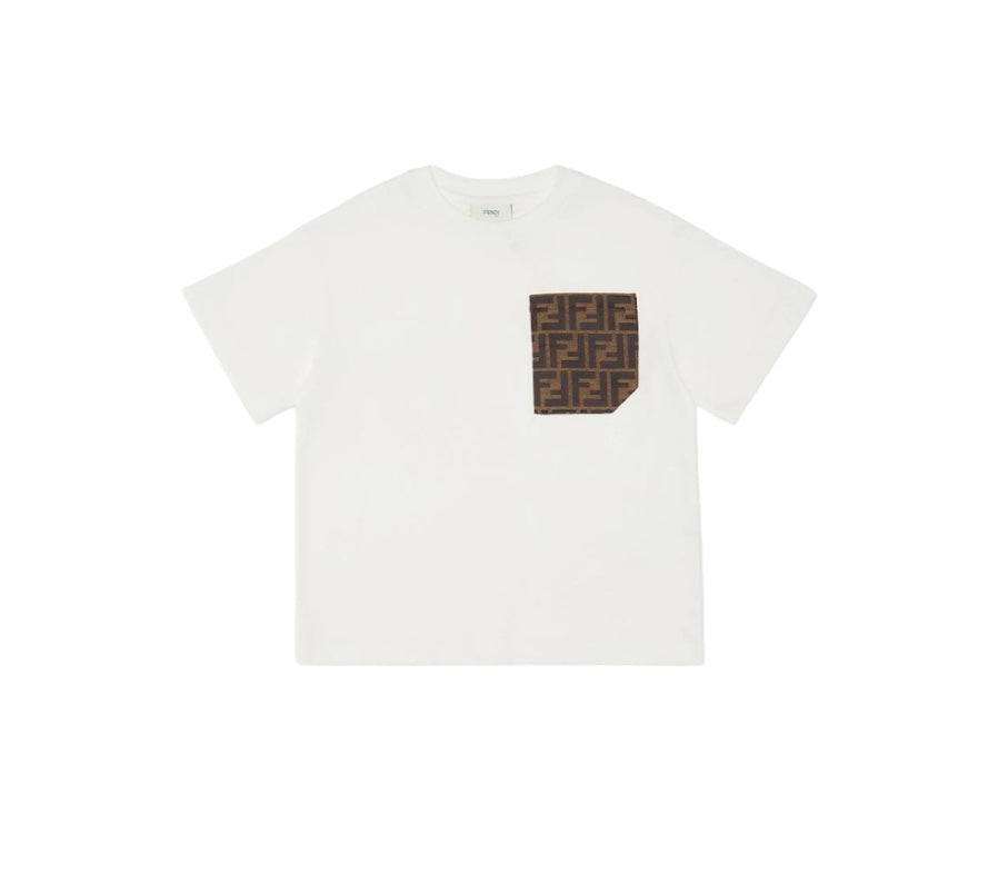 T-shirt bianca con taschino logato FF Fendi