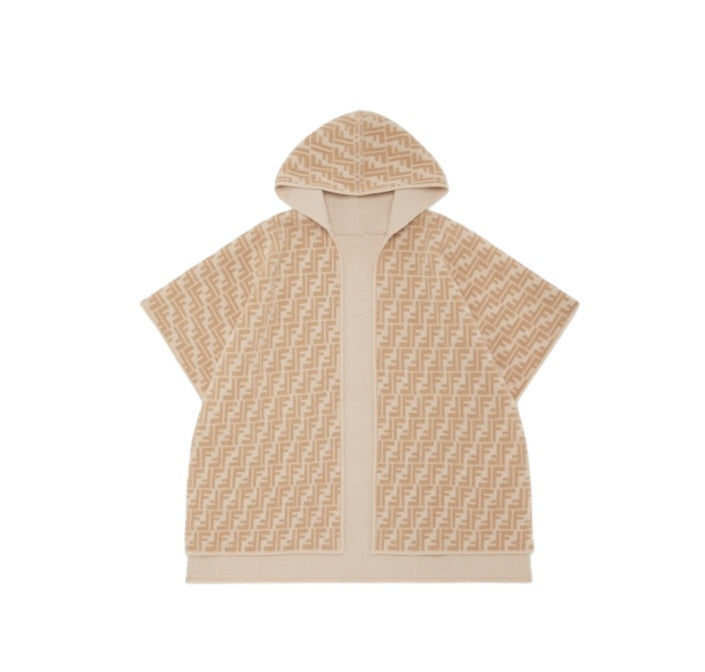 Mantella reversibile beige con logo a intarsio FF Fendi