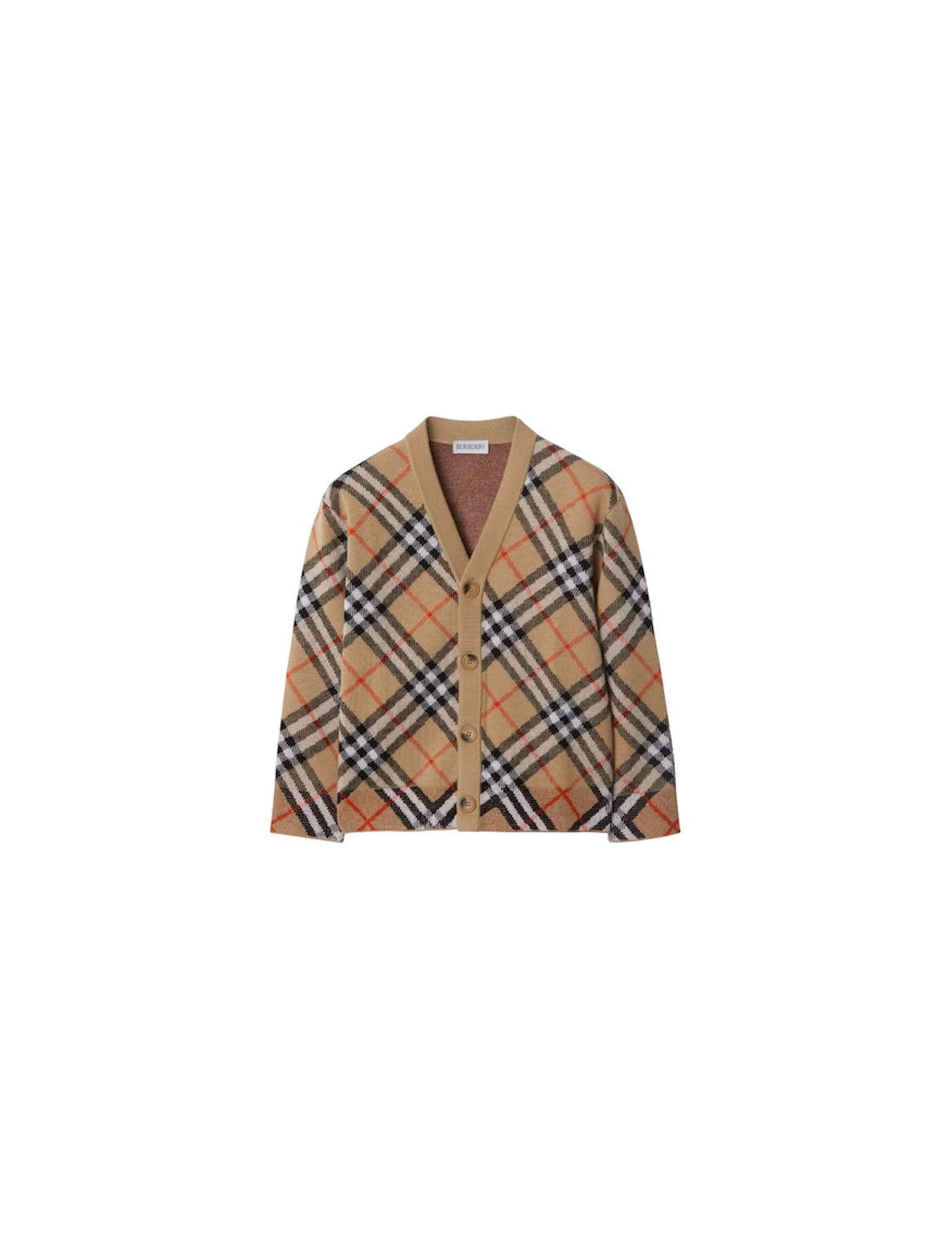 Cardigan beige baby con logo check Burberry
