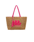 Borsa in paglia con dettagli logo Sundek a cuciti fuxia