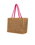 Borsa in paglia con dettagli logo Sundek a cuciti fuxia