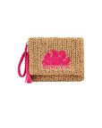 Pochette in paglia con dettagli logo Sundek cuciti fuxia