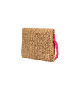 Pochette in paglia con dettagli logo Sundek cuciti fuxia