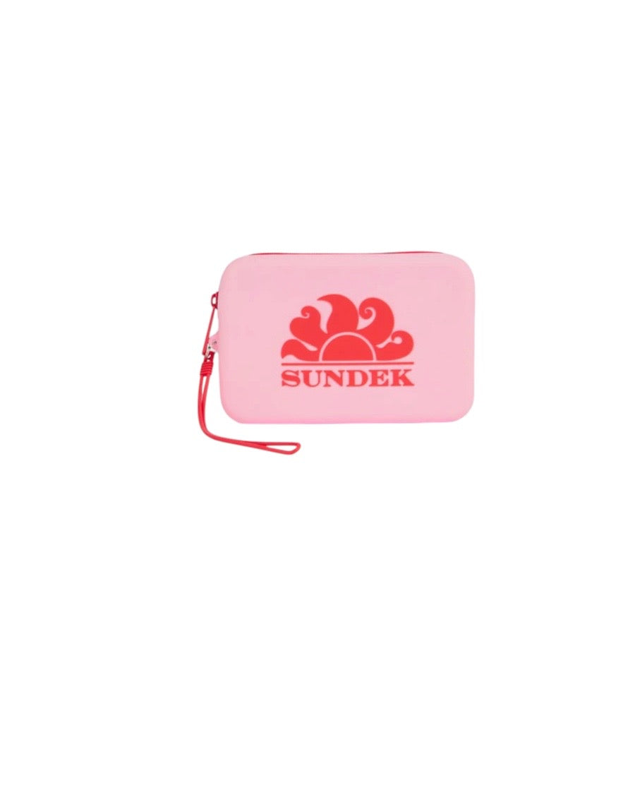Pochette in gomma rosa con logo Sundek a contrasto