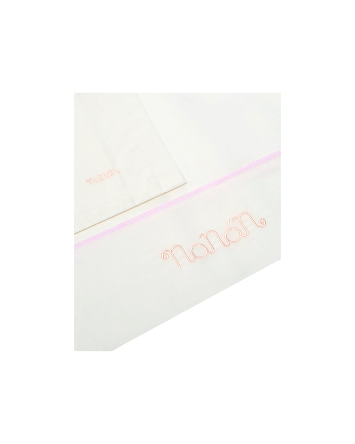 Lenzuolo bianco con dettagli rosa e logo Nanan cucito frontale