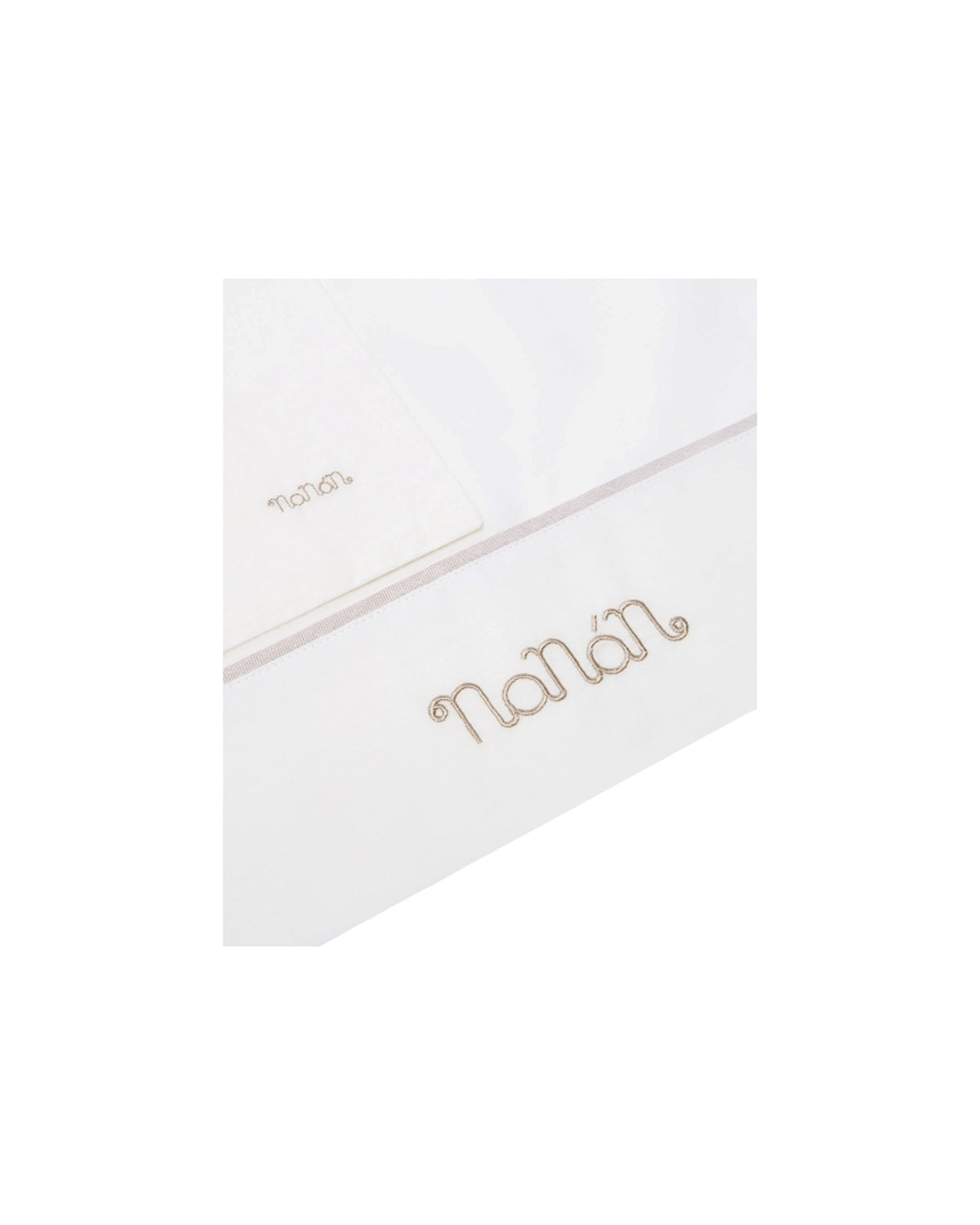 Lenzuolo bianco con dettagli beige e logo Nanan cucito frontale