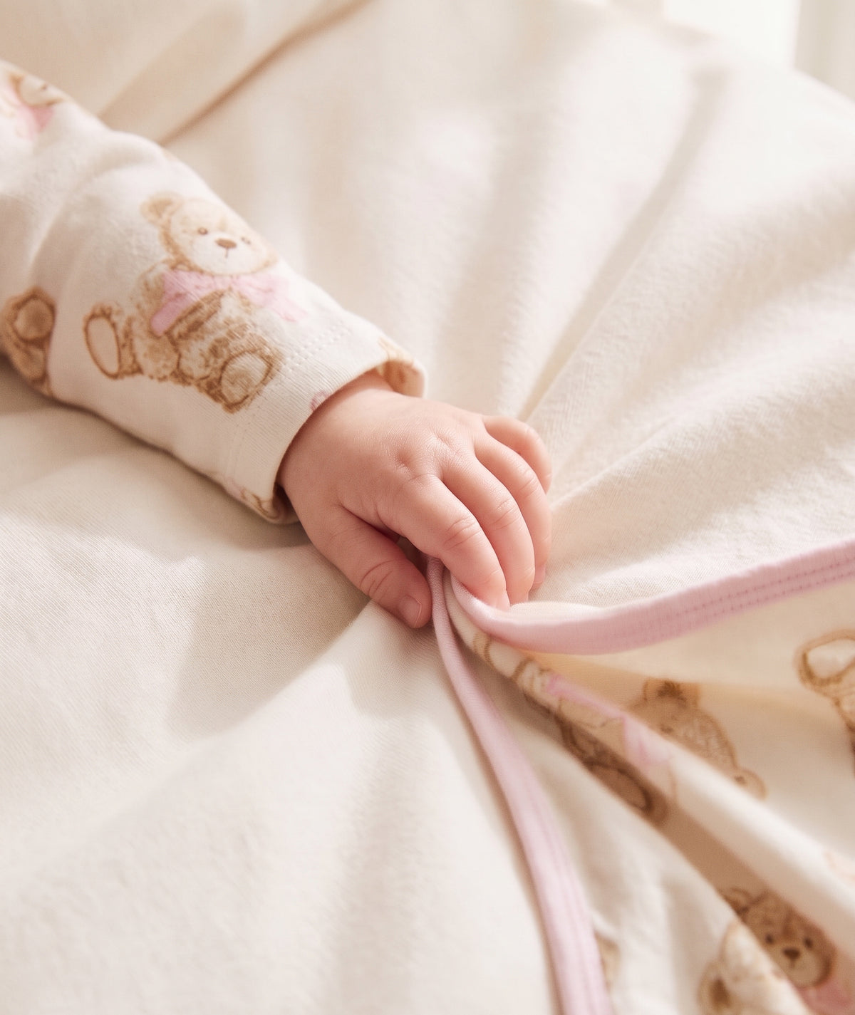Tutina bianca con stampa orsi e dettagli logo Le Bebé rosa