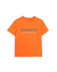 T-shirt arancione con stampa logo Timberland a contrasto