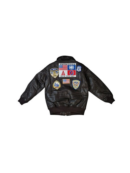 Giubbino in pelle marrone con patch Top Gun