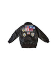 Giubbino in pelle marrone con patch Top Gun