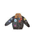 Giubbino in pelle marrone con patch Top Gun