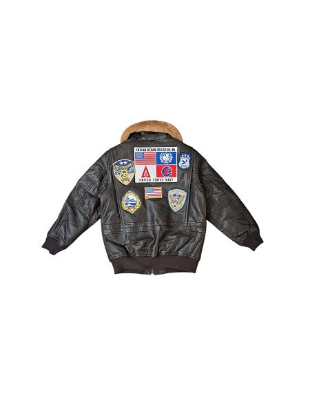 Giubbino in pelle marrone con patch Top Gun