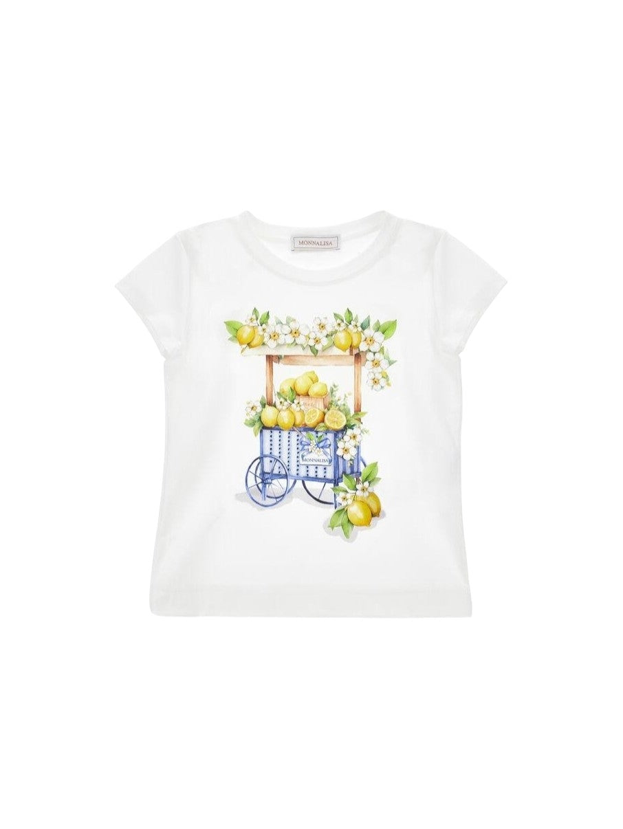 T-shirt bianca con stampa limoni Monnalisa